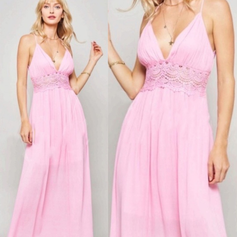 Boho pink open back halter lace maxi dress - Picture 1 of 2